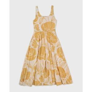 Happy Earth Women’s Lily Midi Dress Poppies Floral Organic Cotton Yellow Sz XXL